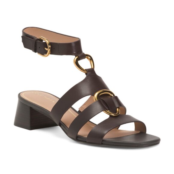 COLE HAAN Leather Lyanna Ankle Strap Heeled Sandals - Picture 1 of 4